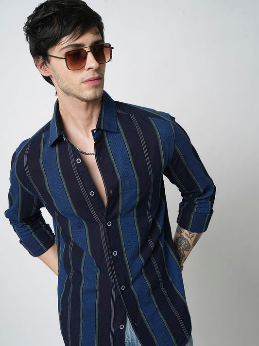Ingenious Navy Streaky Striped Dobby Shirt