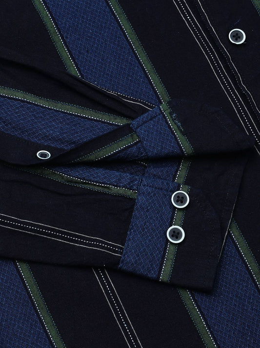 Ingenious Navy Streaky Striped Dobby Shirt