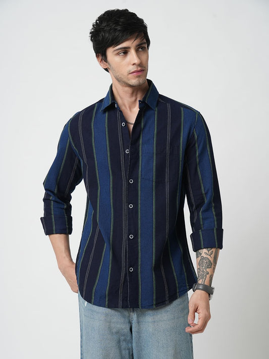 Ingenious Navy Streaky Striped Dobby Shirt