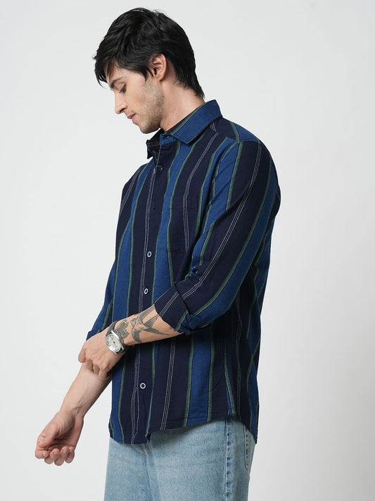 Ingenious Navy Streaky Striped Dobby Shirt