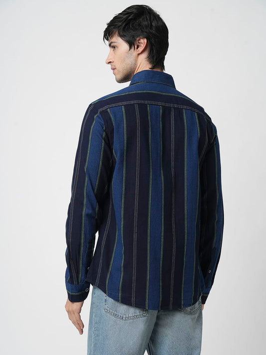 Ingenious Navy Streaky Striped Dobby Shirt