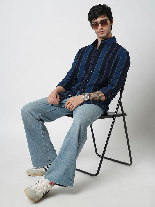 Ingenious Navy Streaky Striped Dobby Shirt