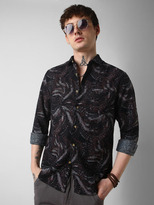 Black Printed Ribstop Shirt