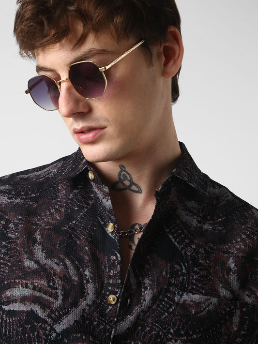 Black Printed Ribstop Shirt