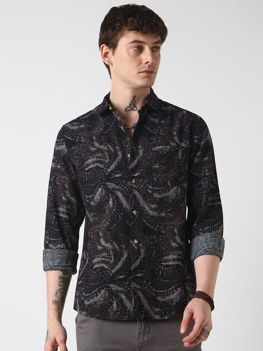 Black Printed Ribstop Shirt