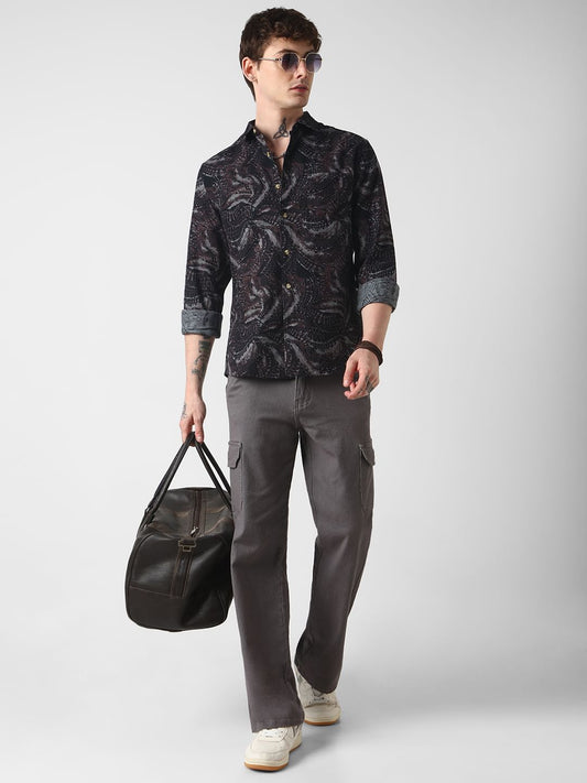 Black Printed Ribstop Shirt