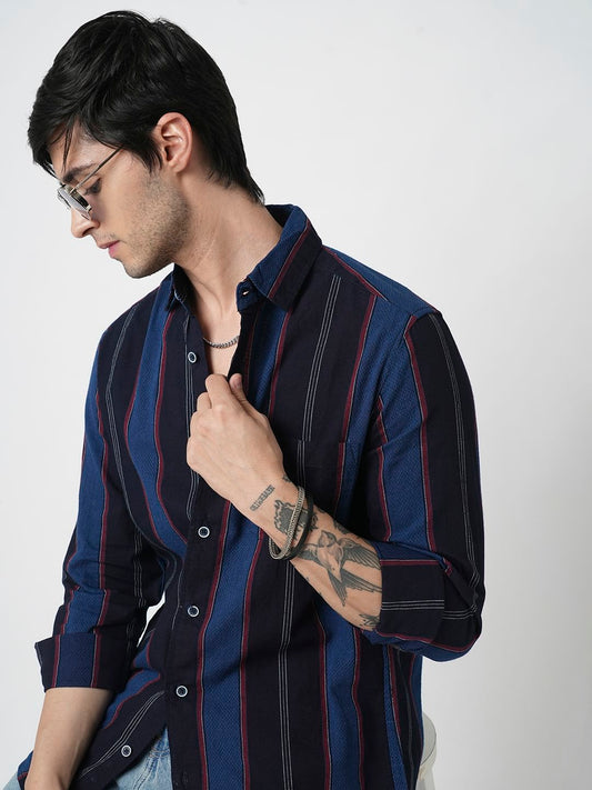 Ingenious Navy Streaky Striped Dobby Shirt