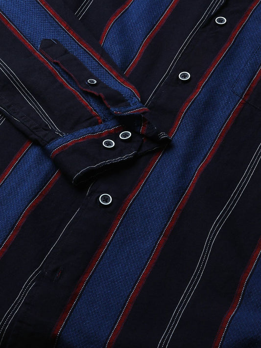 Ingenious Navy Streaky Striped Dobby Shirt