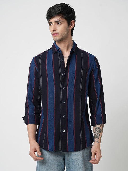 Ingenious Navy Streaky Striped Dobby Shirt