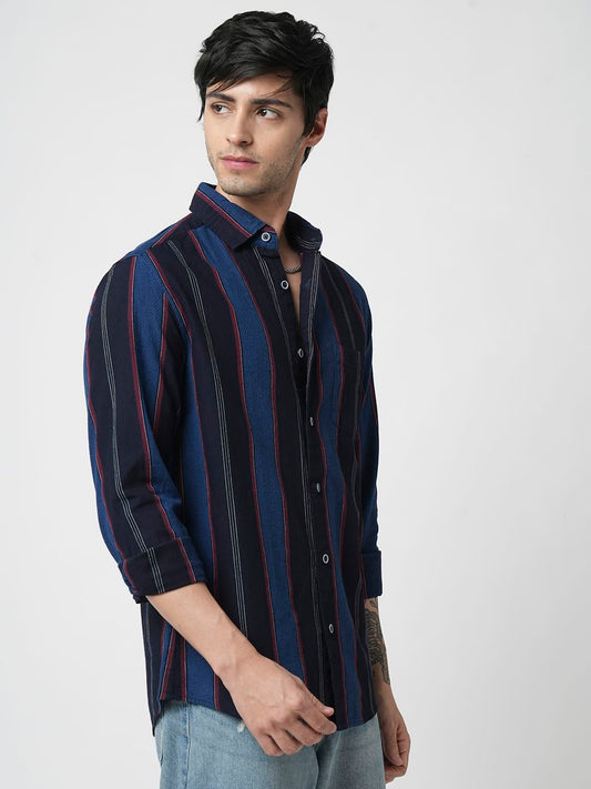 Ingenious Navy Streaky Striped Dobby Shirt