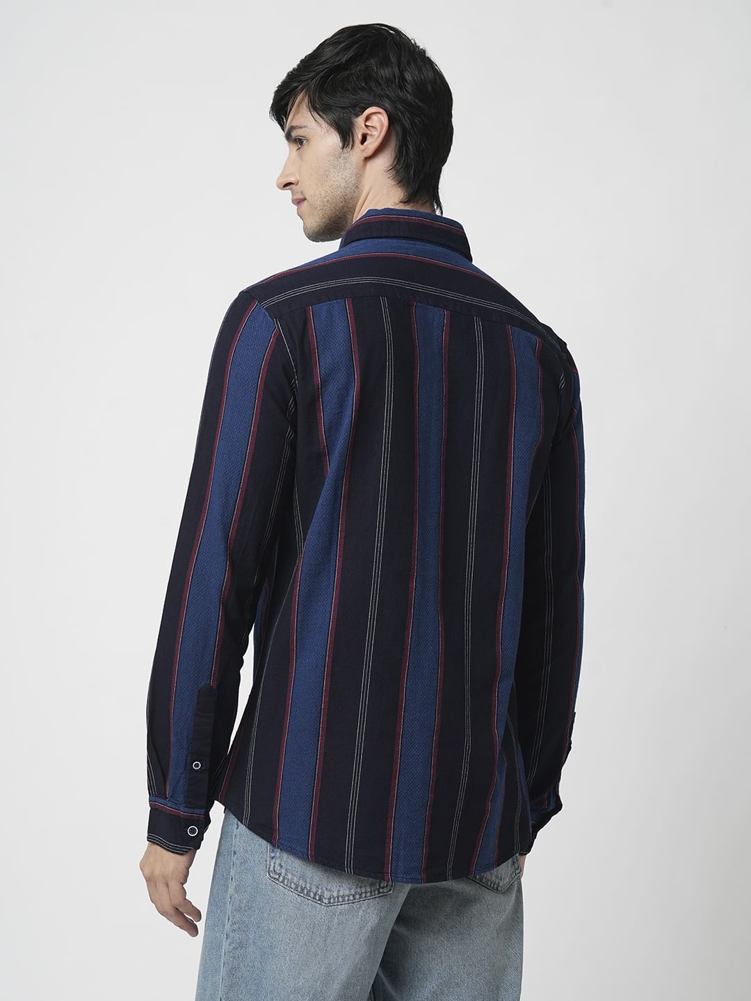 Ingenious Navy Streaky Striped Dobby Shirt