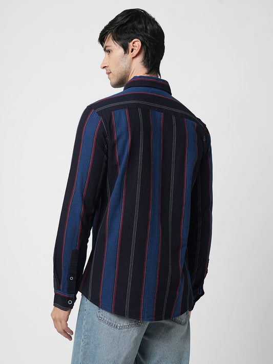 Ingenious Navy Streaky Striped Dobby Shirt