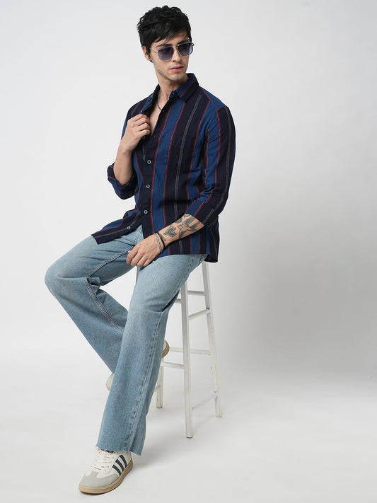 Ingenious Navy Streaky Striped Dobby Shirt