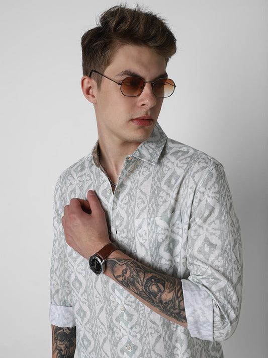 Ikat Printed Sage Green Shirt