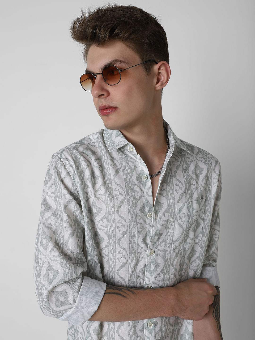 Ikat Printed Sage Green Shirt