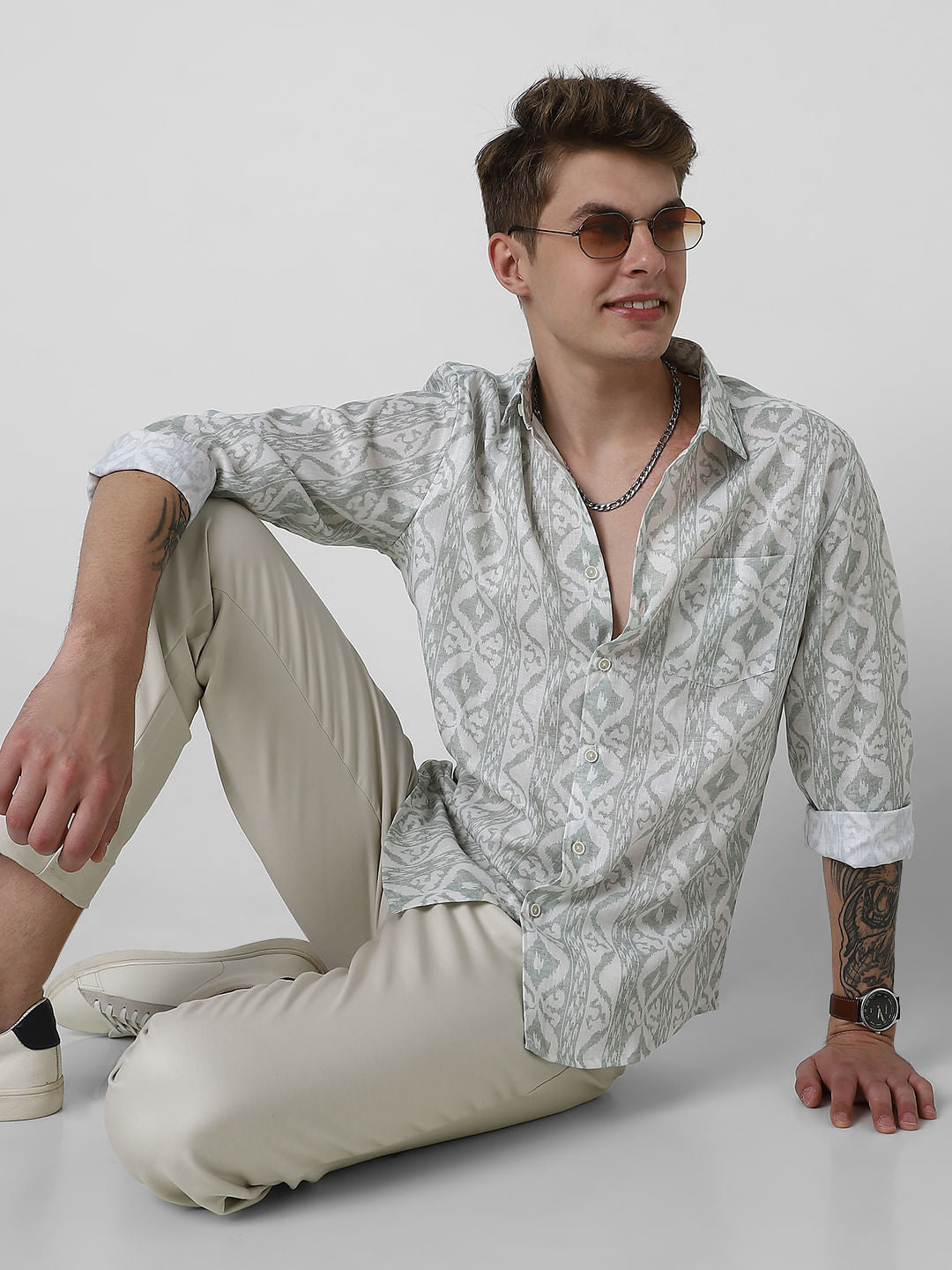 Ikat Printed Sage Green Shirt