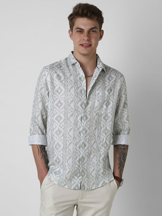 Ikat Printed Sage Green Shirt