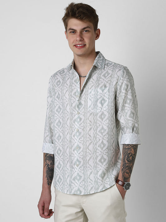 Ikat Printed Sage Green Shirt