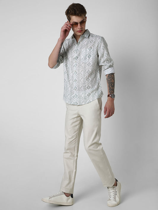 Ikat Printed Sage Green Shirt