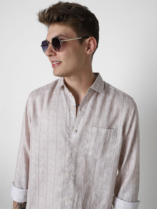 Picturesque Beige Printed Shirt