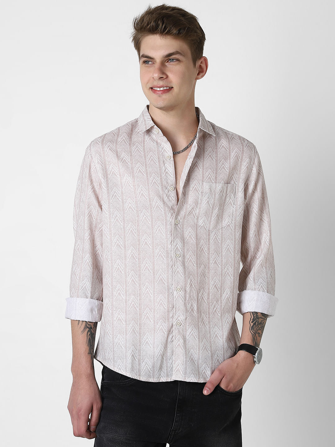Picturesque Beige Printed Shirt