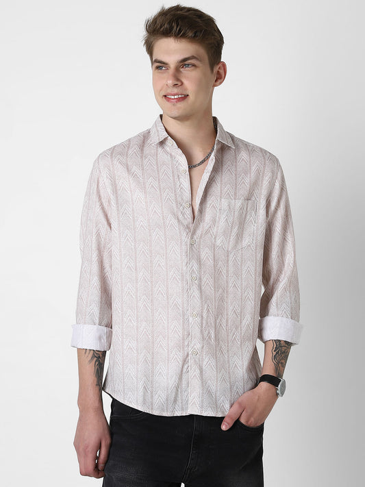 Picturesque Beige Printed Shirt