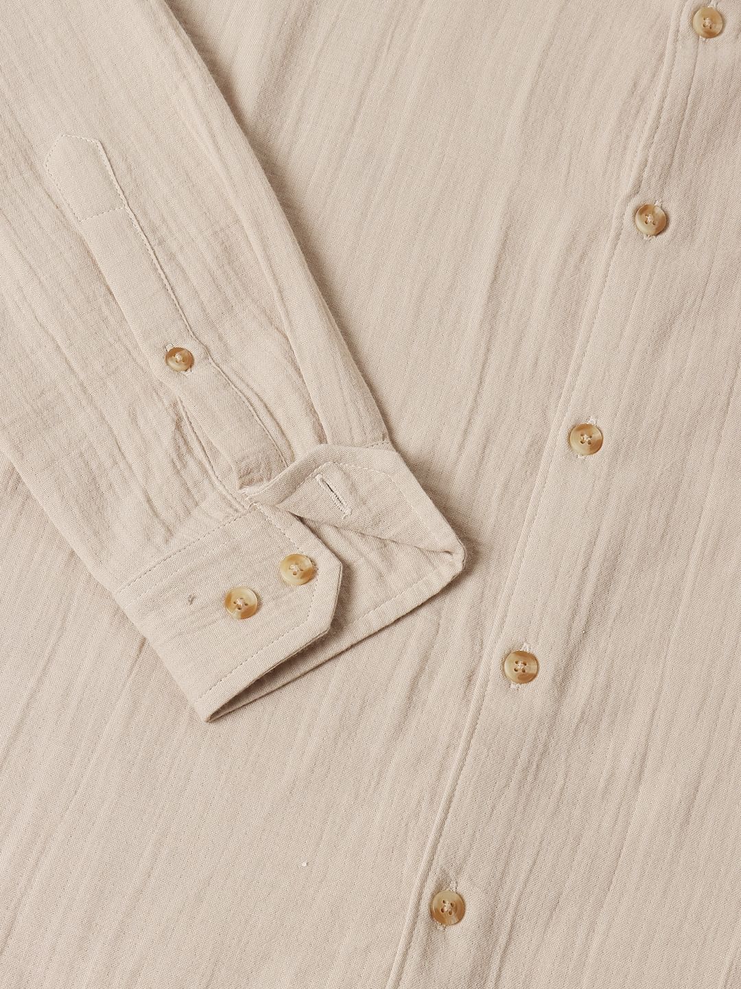 Sand Beige Double Cloth Crinkled Shirt
