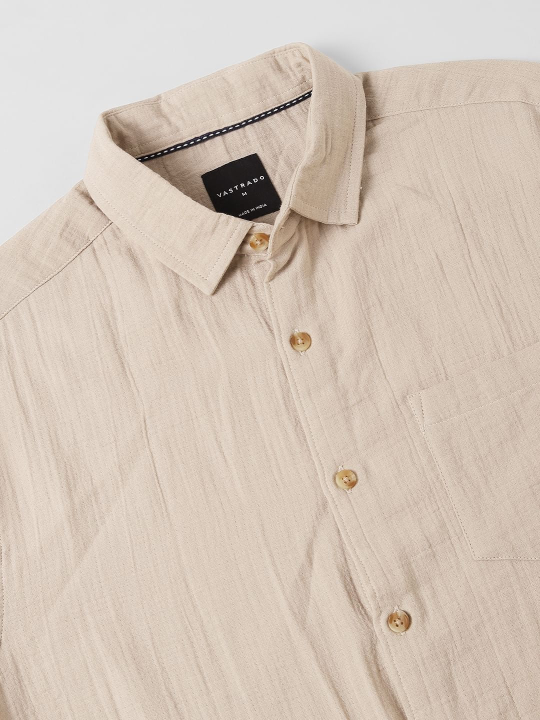 Sand Beige Double Cloth Crinkled Shirt