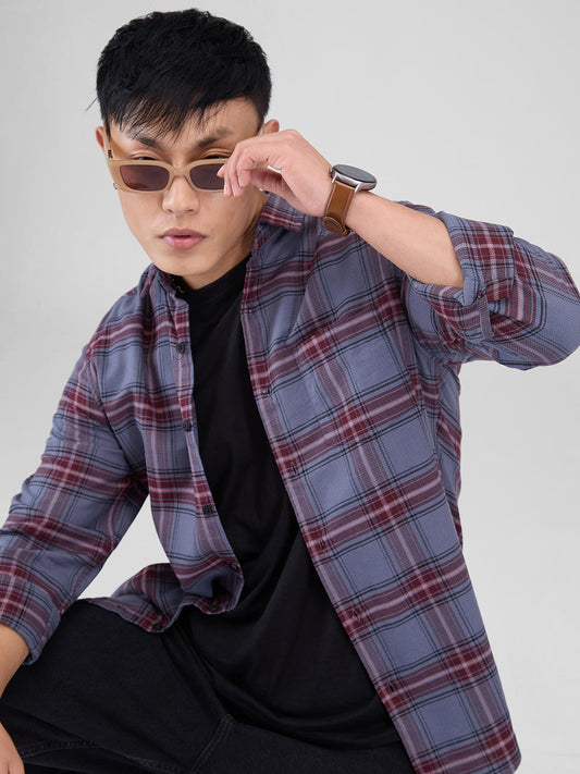 Premium Cotton Grey & Maroon Tartan Checkered Shirt