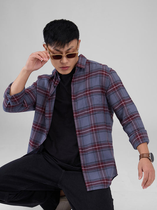 Premium Cotton Grey & Maroon Tartan Checkered Shirt