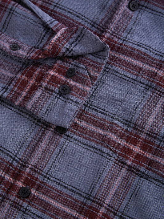 Premium Cotton Grey & Maroon Tartan Checkered Shirt