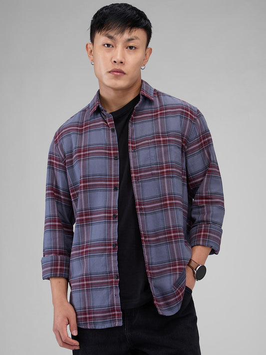 Premium Cotton Grey & Maroon Tartan Checkered Shirt