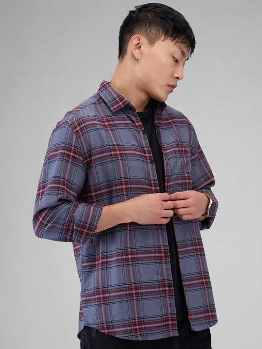 Premium Cotton Grey & Maroon Tartan Checkered Shirt