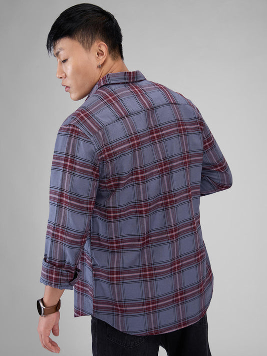 Premium Cotton Grey & Maroon Tartan Checkered Shirt