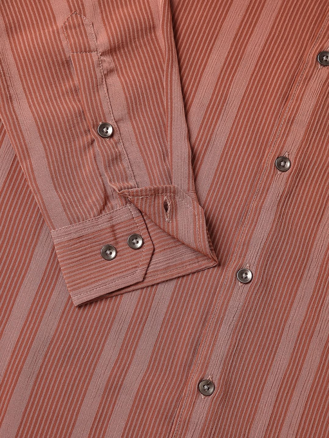 Dapper Brick Red Striped Crepe Shirt