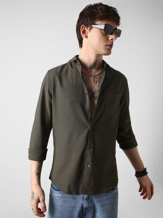 Snazzy Olive Textured Shirt