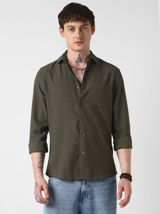 Snazzy Olive Textured Shirt
