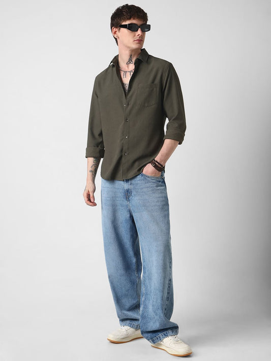Snazzy Olive Textured Shirt