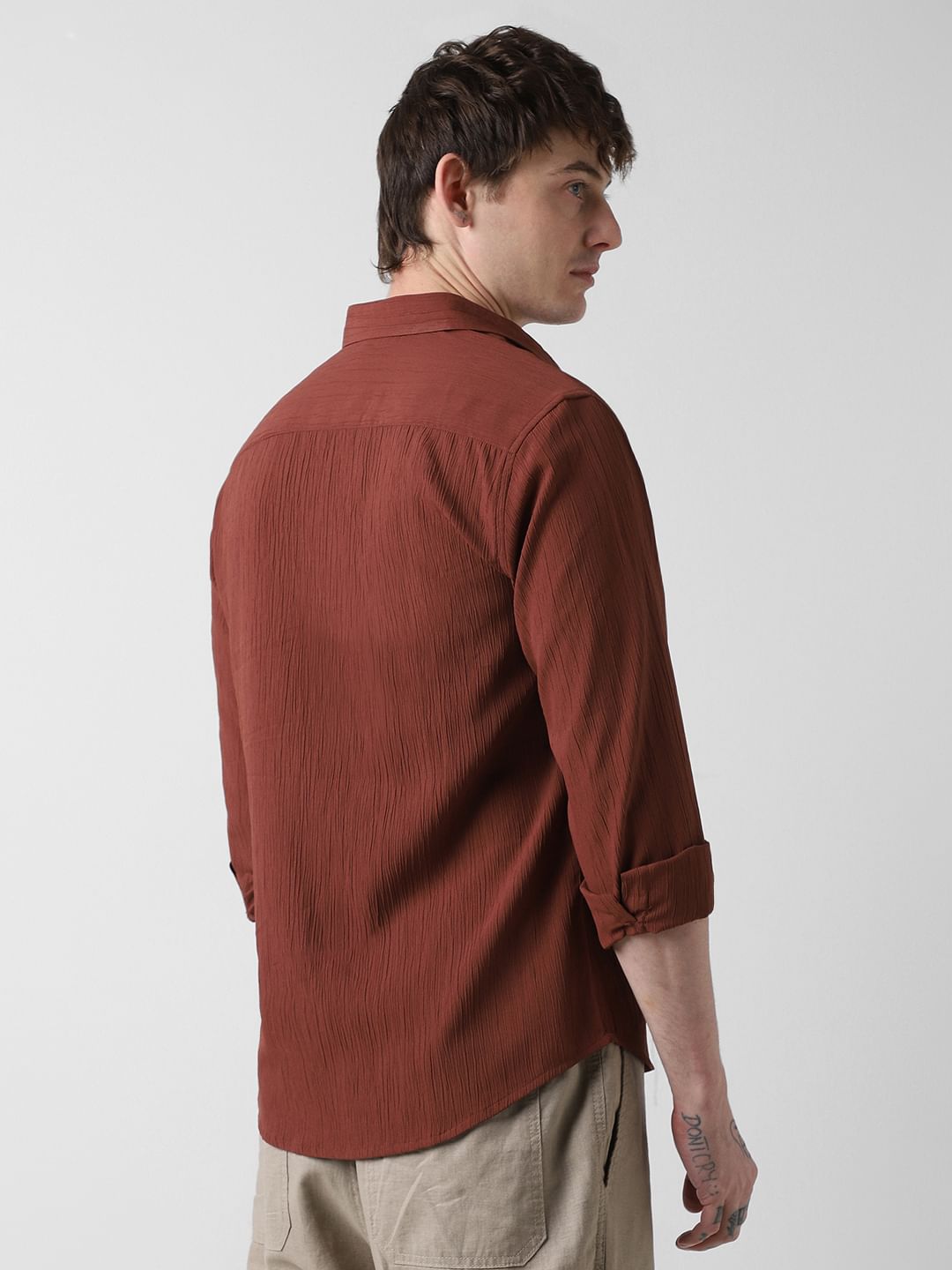 Toffee Brown Line Textured Shirt