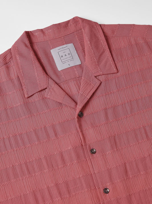Peach Blossom Dobby Striped Notch Collar Oversized Shirt