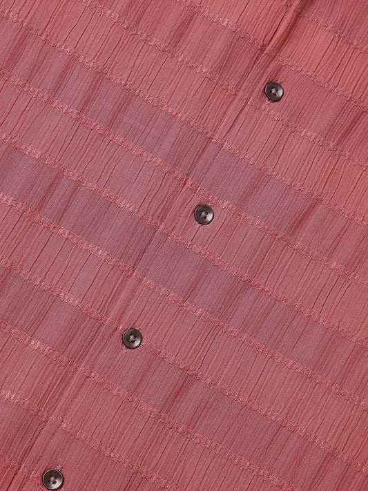 Peach Blossom Dobby Striped Notch Collar Oversized Shirt