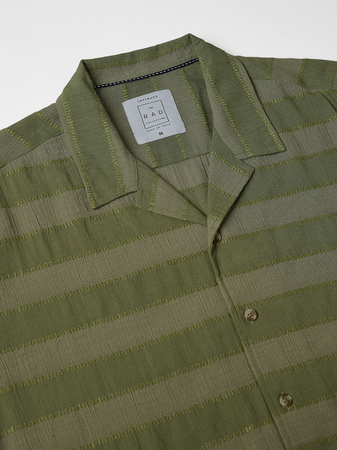 Olive Dobby Striped Notch Collar Oversized Shirt