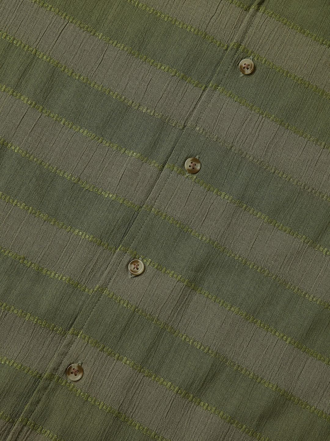 Olive Dobby Striped Notch Collar Oversized Shirt