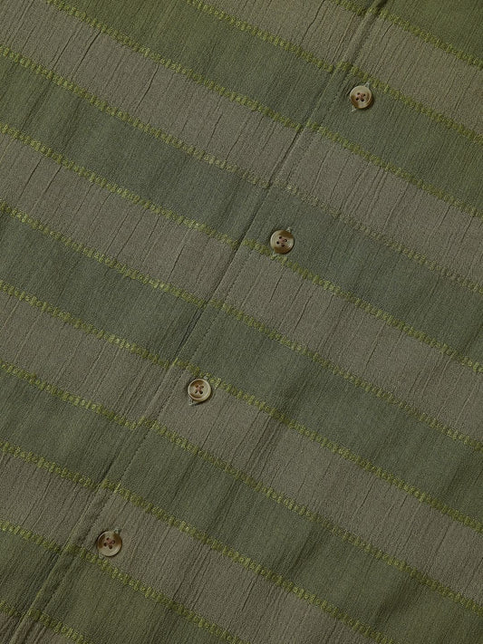 Olive Dobby Striped Notch Collar Oversized Shirt