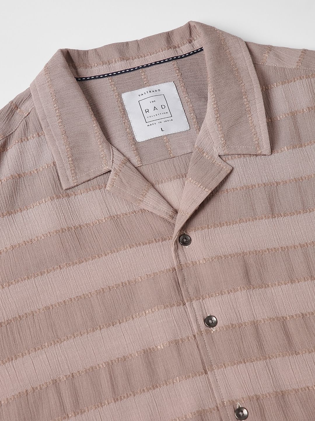 Stonish Beige Dobby Striped Oversized Shirt