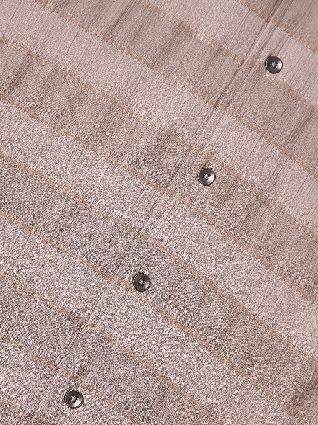 Stonish Beige Dobby Striped Oversized Shirt