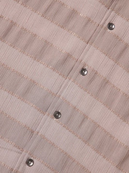 Stonish Beige Dobby Striped Oversized Shirt
