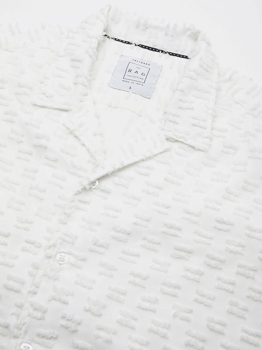 Snow White Jacquard Tufts Notch Collar Oversized Shirt