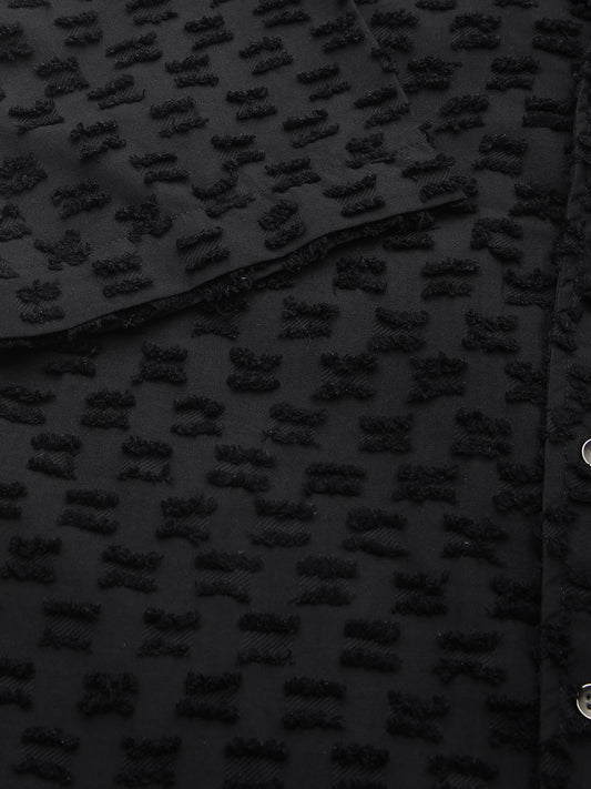 Black Jacquard Tufts Notch Collar Oversized Shirt