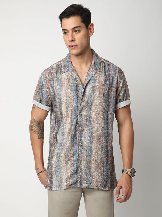 Squashy Multicolour Notch Collar Oversized Shirt
